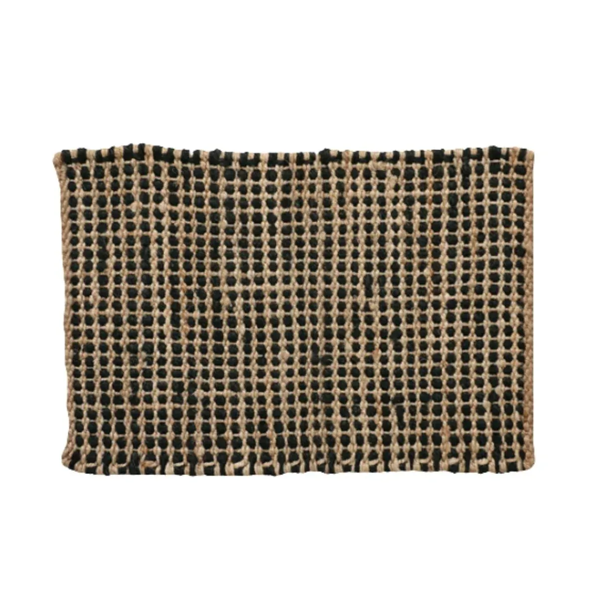 100% Jute Doormat Waffle Weave Black &amp; Natural