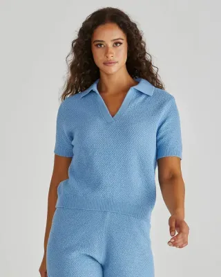 Aubrie Knit Polo, Color: Blue, Size: 8