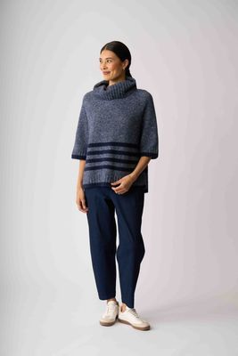 Relaxed Split Back Jumper, Colour: Blue (Midnight Stripe), Size: S