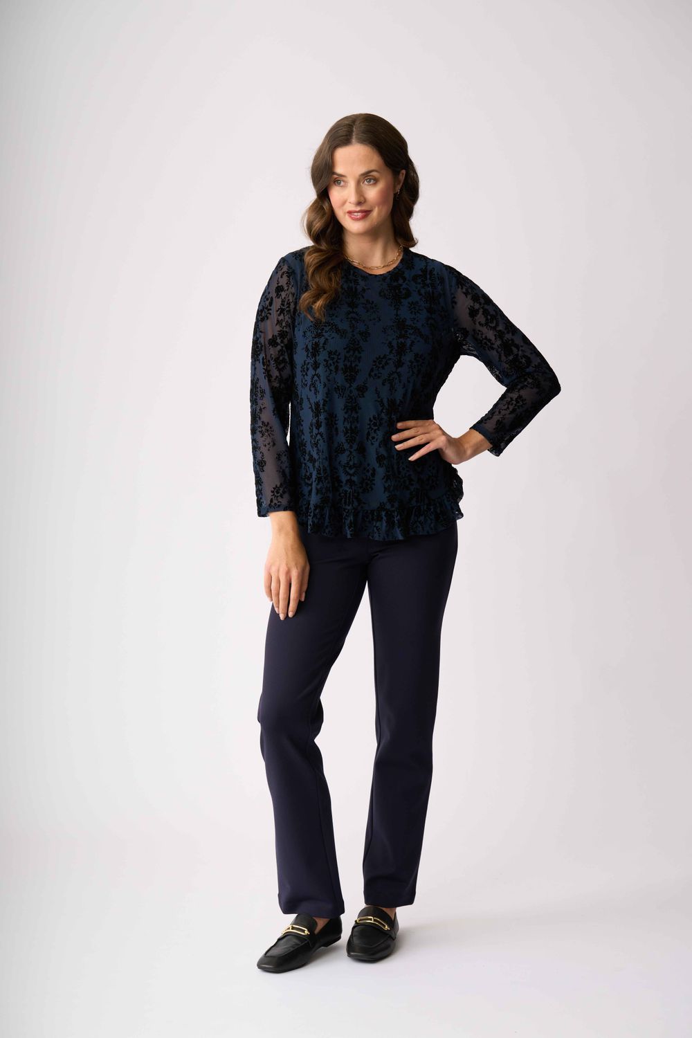 Flocked Ruffle Hem Top