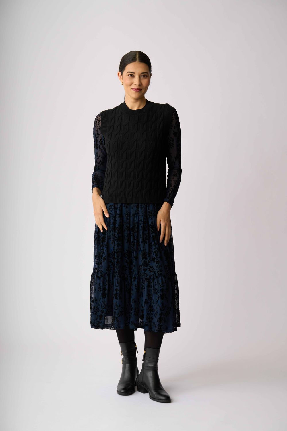 Cabled Vest, Colour: Black, Size: S