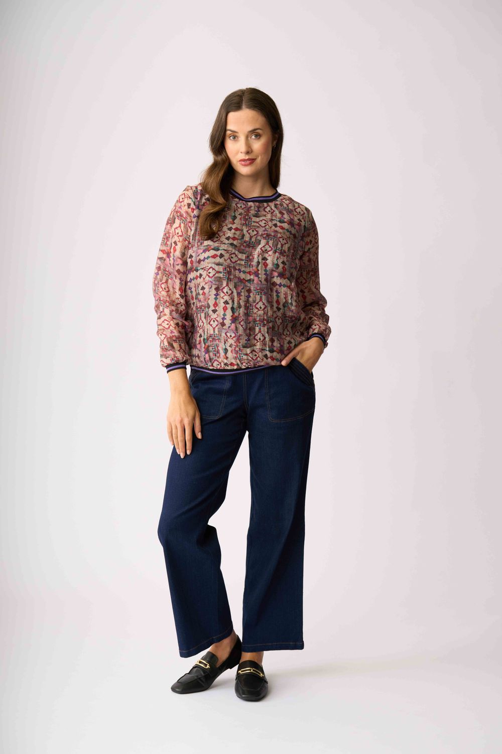 Sheer Sleeve Rib Detail Top