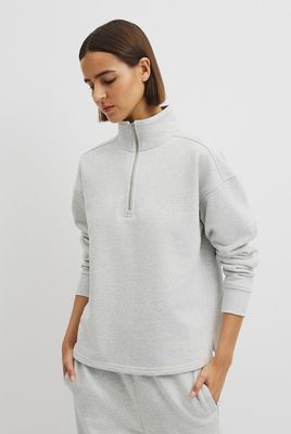 Womans Zip Neck Sweat, Colour: Light Grey Marle, Size: S