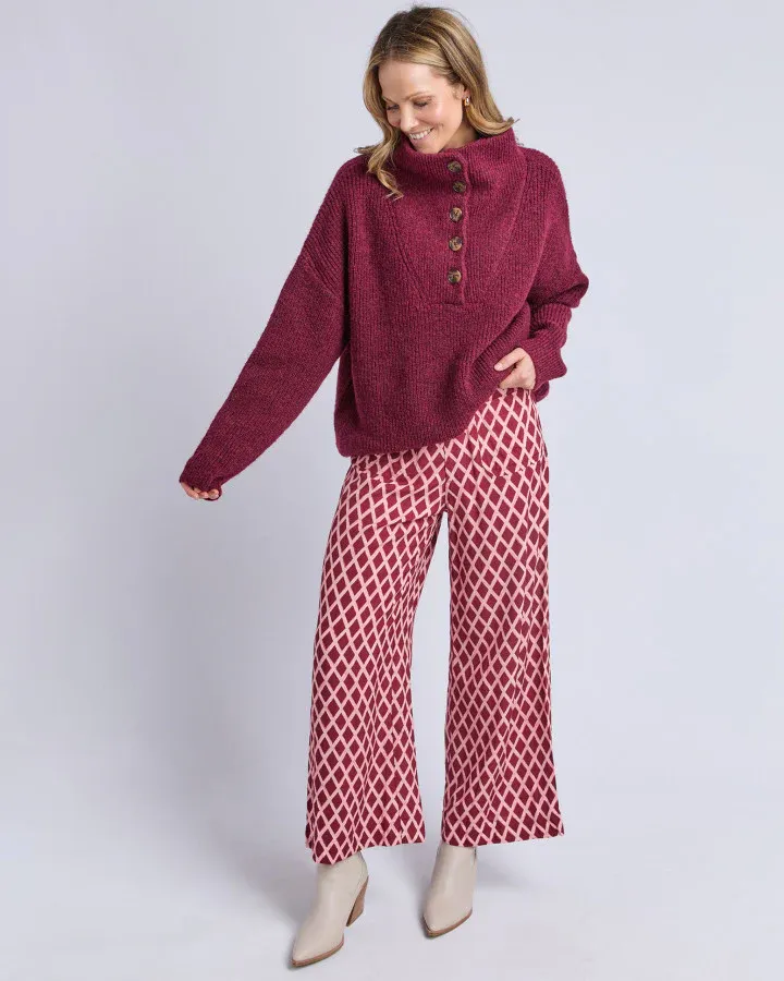 Bron Button Knit, Colour: Maroon, Size: S