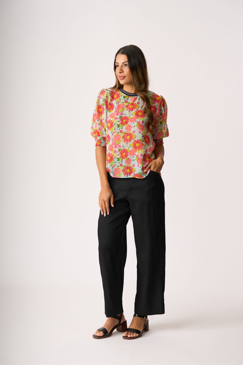 Wide Leg Contrast Stitch Trousers