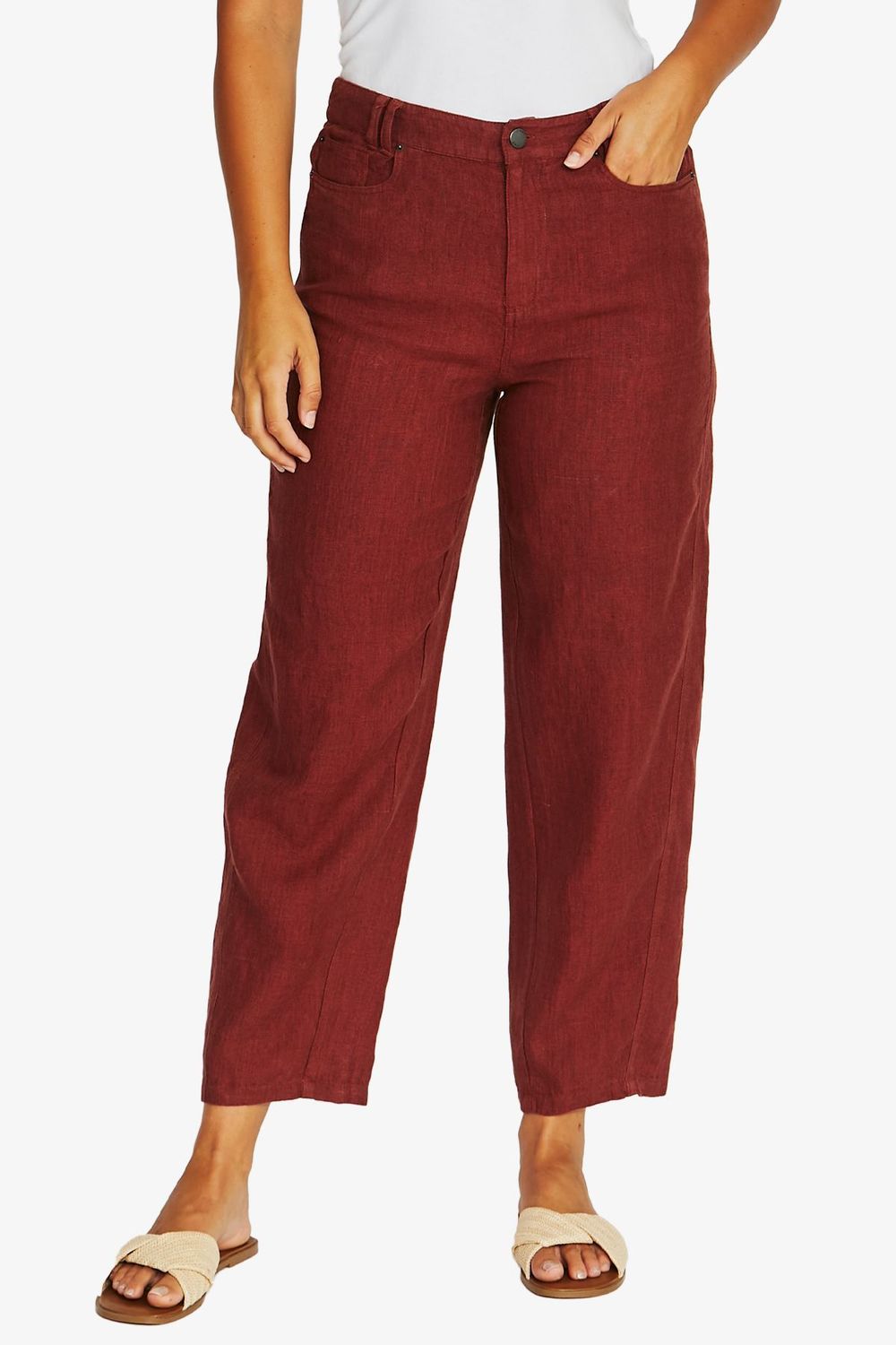 Barrel Leg Linen Jean