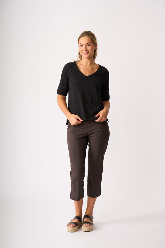 V Neck Elbow Sleeve Top