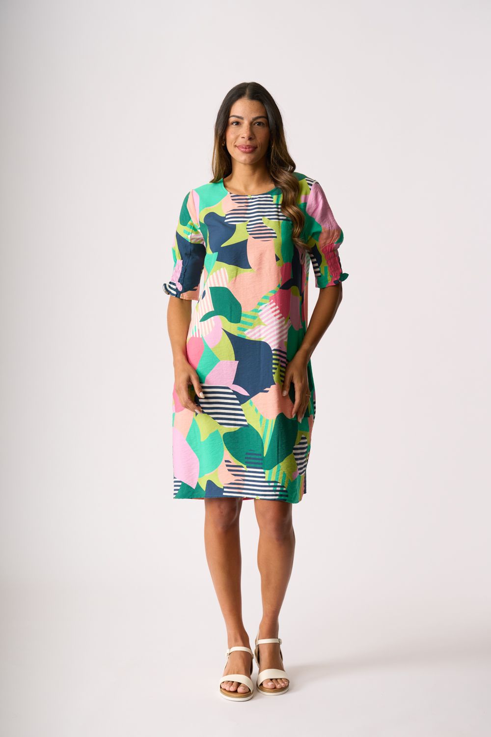 Shirr The Cuff Dress, Colour: Summer Vibes, Size: 8