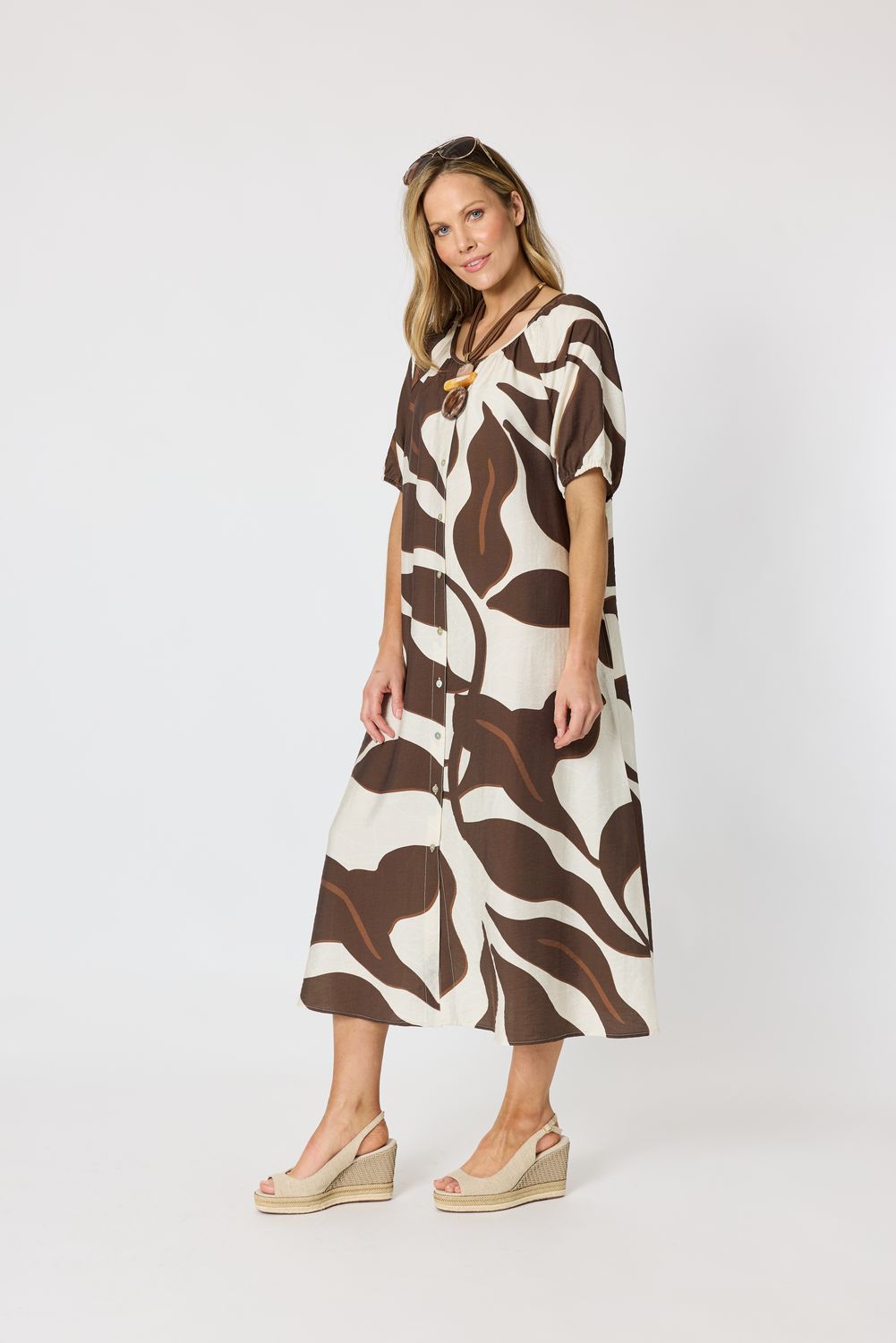 Bay Leaf Print Midi Dress
