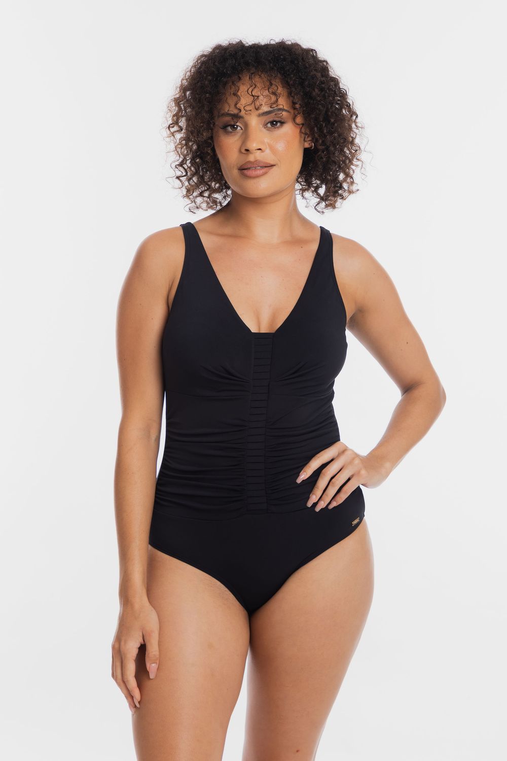 Black V Neck Ruched