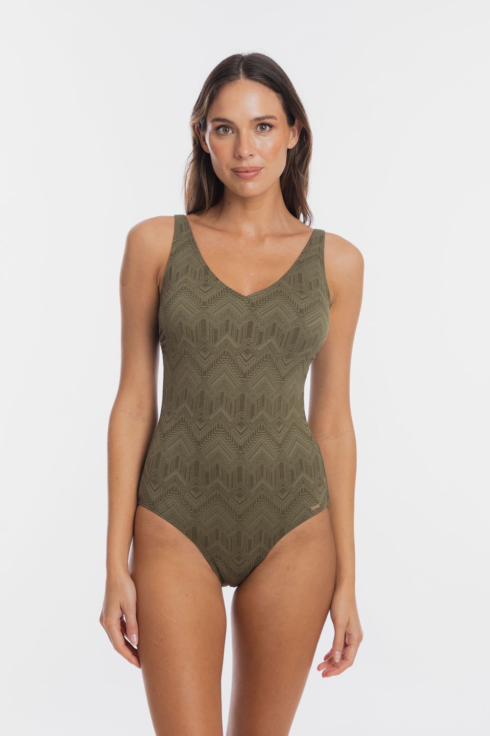 Khaki Chiseled V Neck Plunge