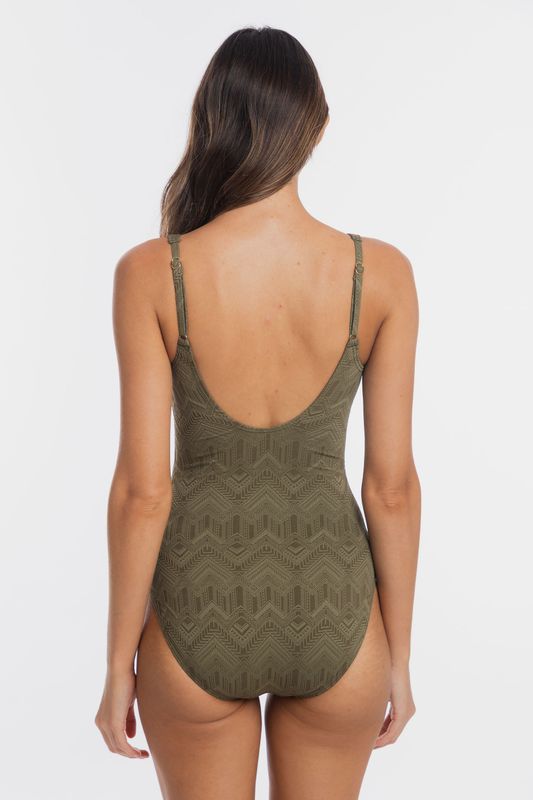 Khaki Chiseled V Neck Plunge
