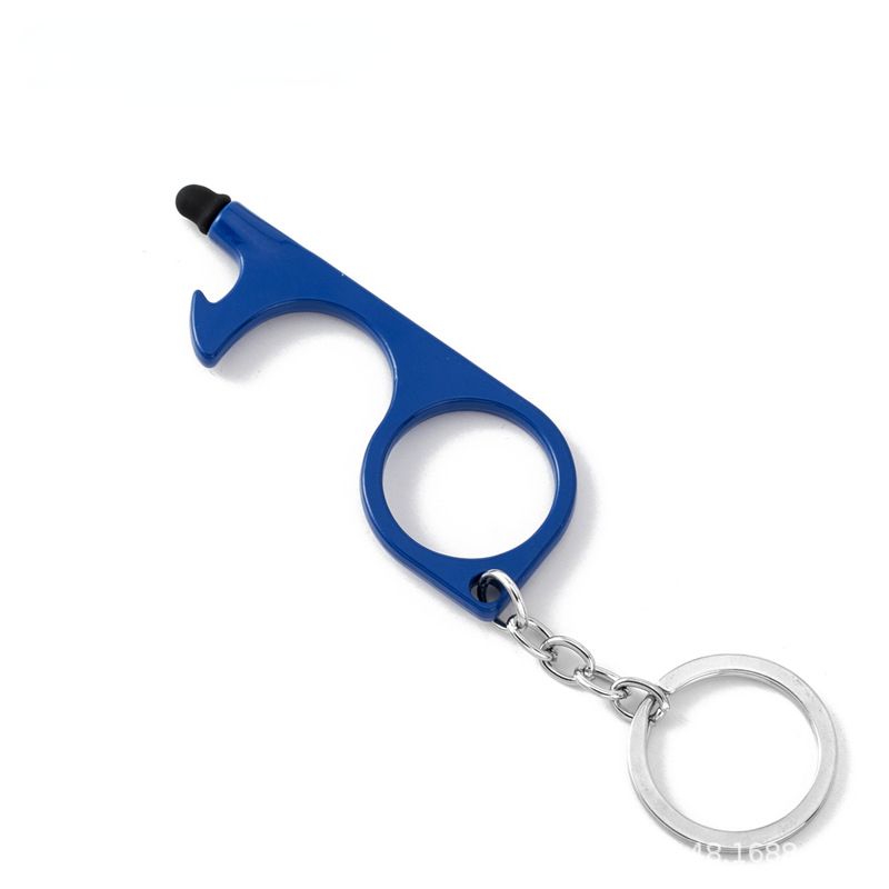 Alloy Multifunctional EDC Screen Press Elevator Door Opener Non-Touch Keychains Blue