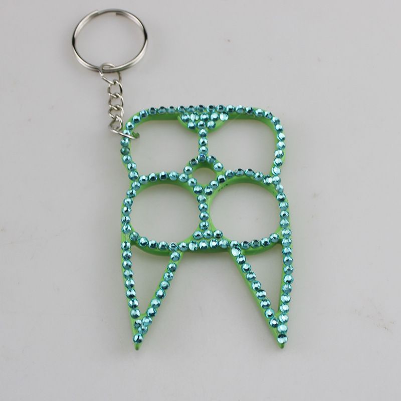 Rhinestone Alloy Cat Self Defense Keychains Green