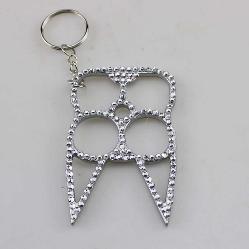 Rhinestone Alloy Cat Self Defense Keychains Silver
