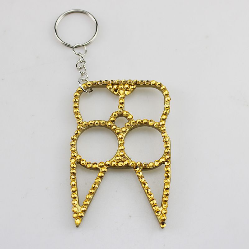 Rhinestone Alloy Cat Self Defense Keychains Gold