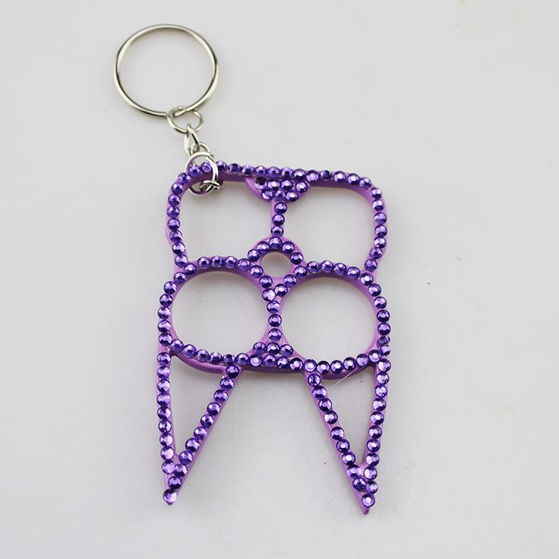 Rhinestone Alloy Cat Self Defense Keychains Purple
