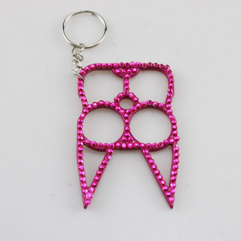 Rhinestone Alloy Cat Self Defense Keychains Rose Red