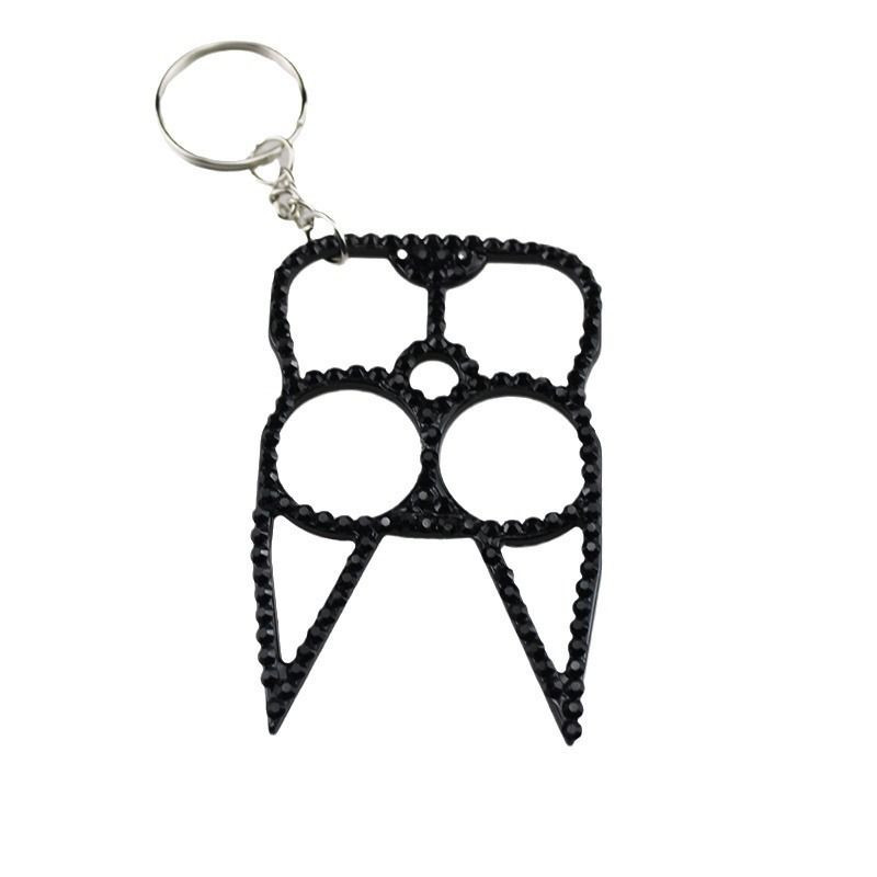 Rhinestone Alloy Cat Self Defense Keychains Black