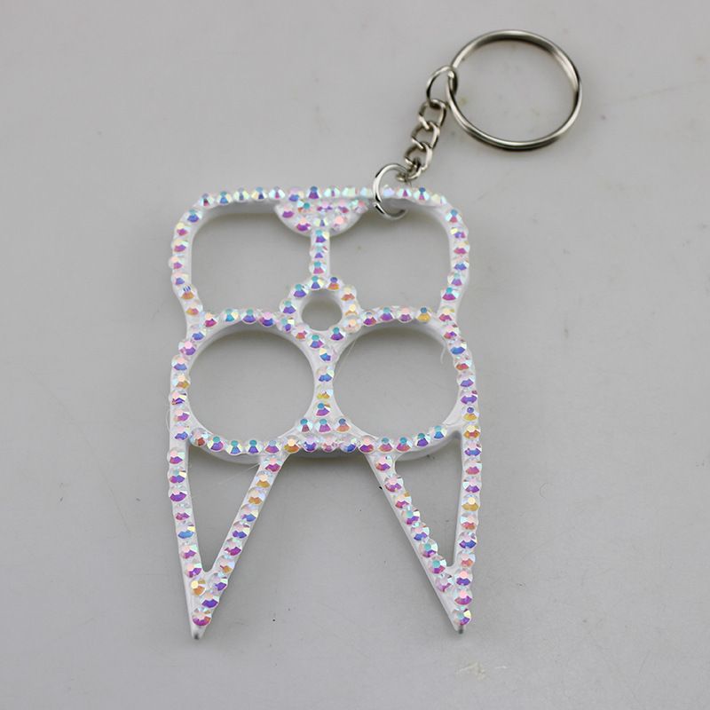 Rhinestone Alloy Cat Self Defense Keychains White