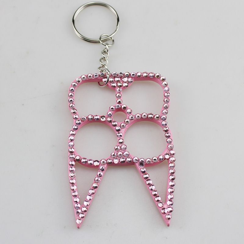 Rhinestone Alloy Cat Self Defense Keychains Pink