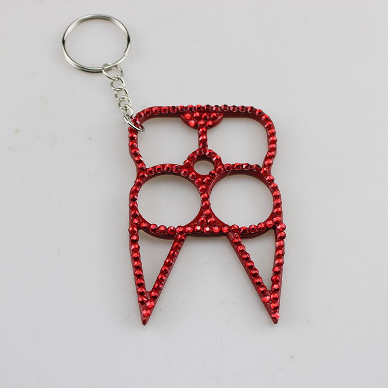 Rhinestone Alloy Cat Self Defense Keychains Red