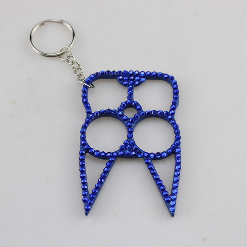 Rhinestone Alloy Cat Self Defense Keychains Blue