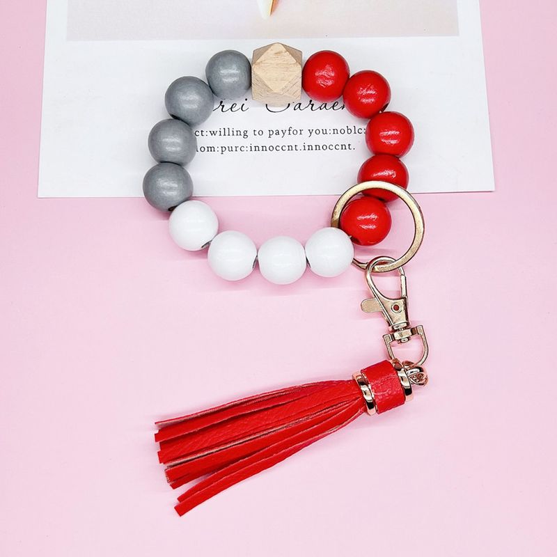 Tassel Wooden Beaded Keychain Red
