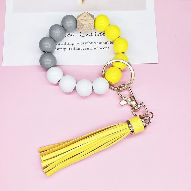 Tassel Wooden Beaded Keychain Yellow
