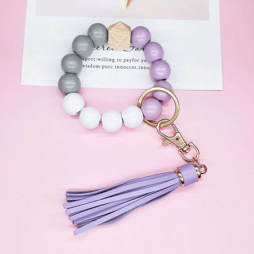 Tassel Wooden Beaded Keychain Purple