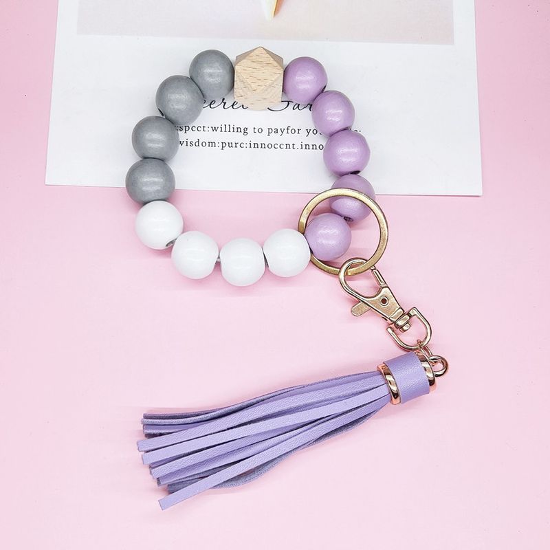Tassel Wooden Beaded Keychain Purple