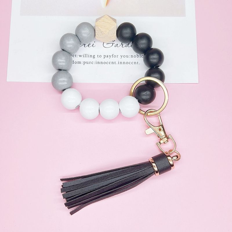 Tassel Wooden Beaded Keychain Black