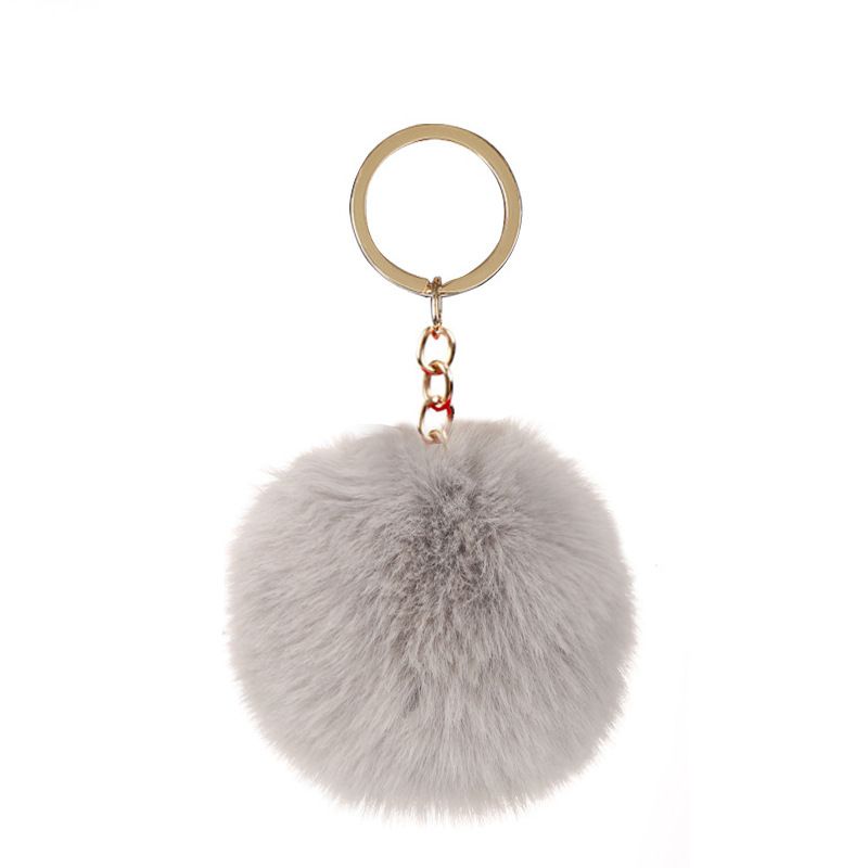 8cm Pom Pom Keychain Pendant with Keyring Grey