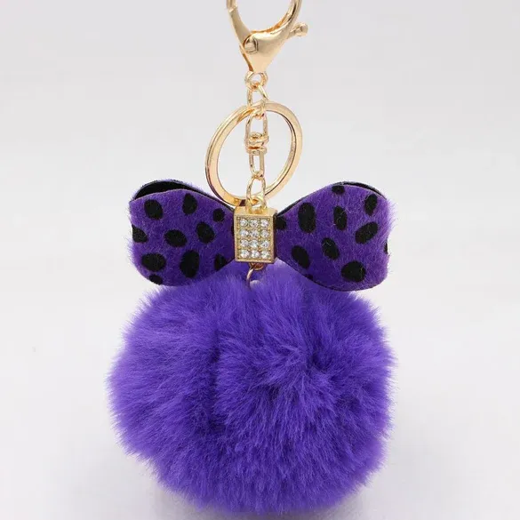 Leopard Print Bow Imitation Rex Rabbit Fur Ball Alloy Pom Pom-Leopard Purple