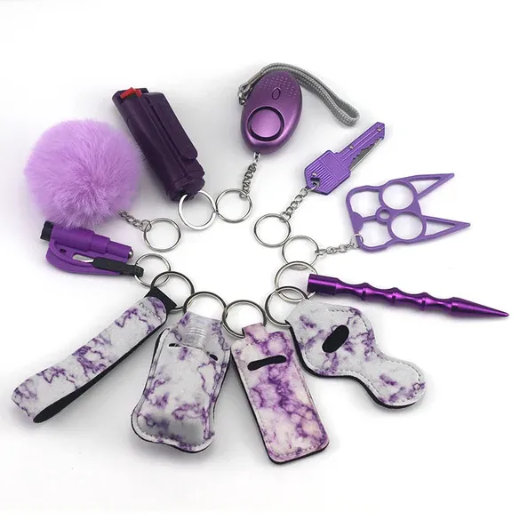 9 Piece Multi self-defense keychain-purple marble
