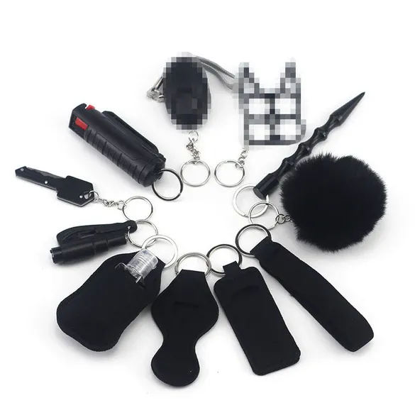 9 Piece Multi self-defense keychain-black