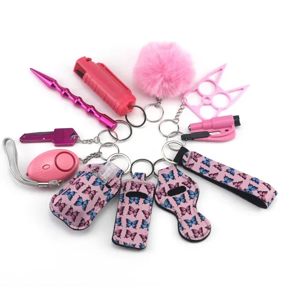 9 Piece Multi self-defense keychain-pink butterfly