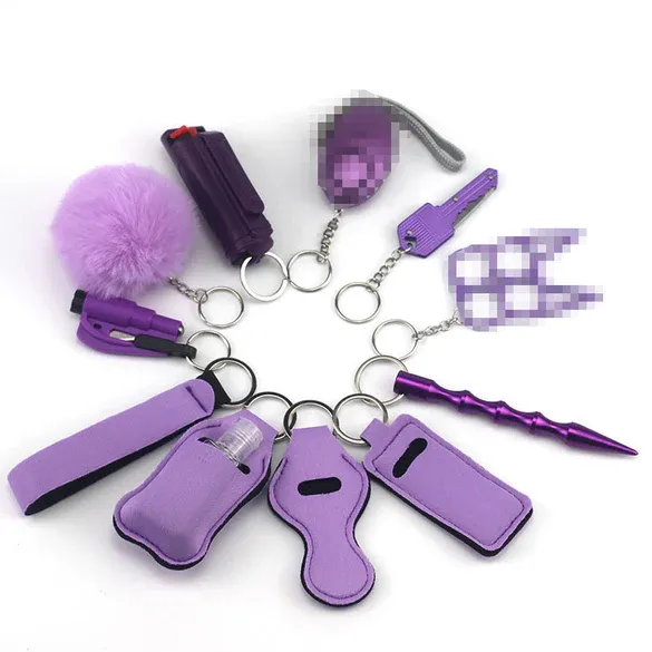 9 Piece Multi self-defense keychain-lilac