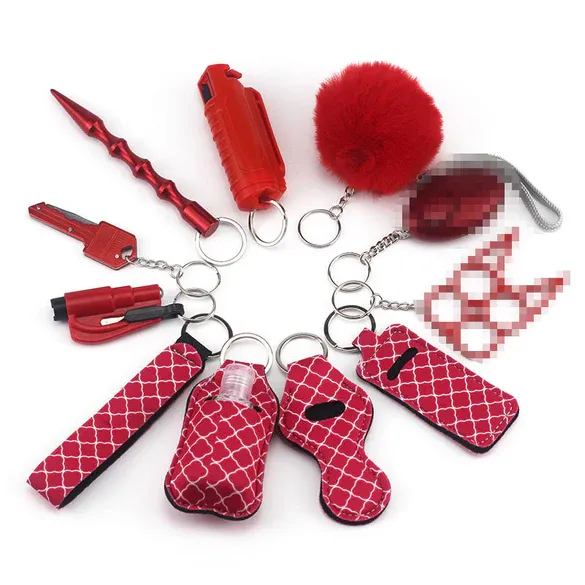 9 Piece Multi self-defense keychain-red fish pattern