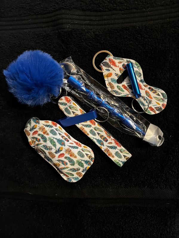 7 Piece Multi self-defense keychain-blue feathers