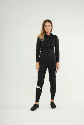 Woman wearing Johnn Brava neoprene 1.0mm slim wetsuit jacket