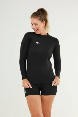 Woman wearing Johnn Brava neoprene 1.5mm wetsuit top