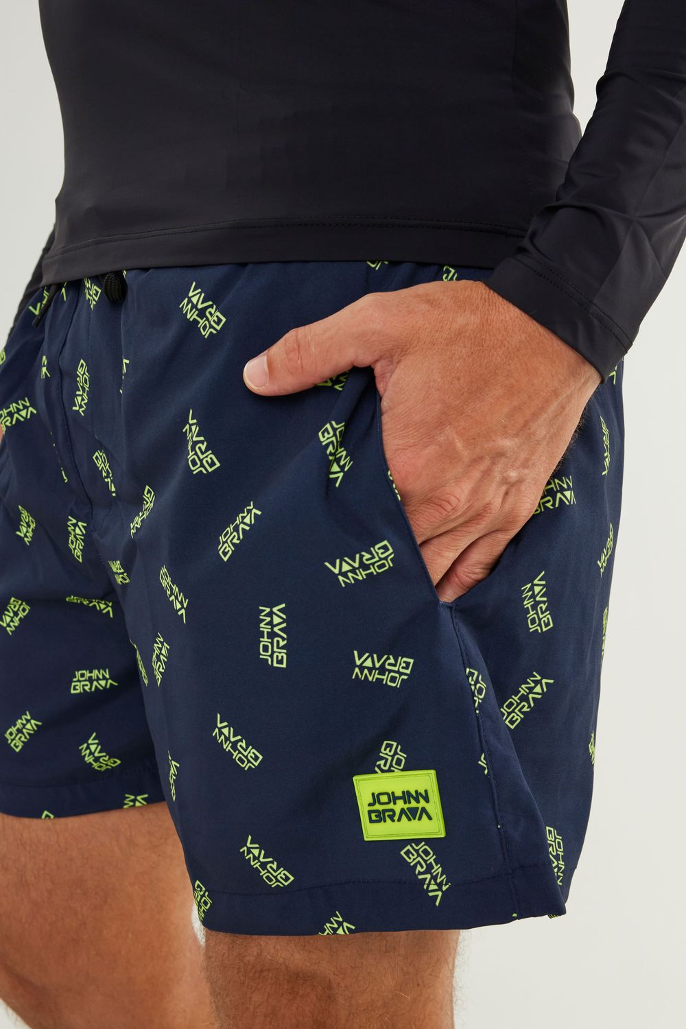 Man wearing Johnn Brava printed activewear shorts
