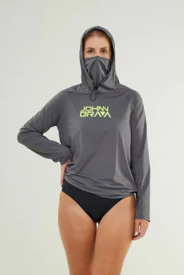 Women's Black Lycra Hooded Top with Face Mask — UPF 50+