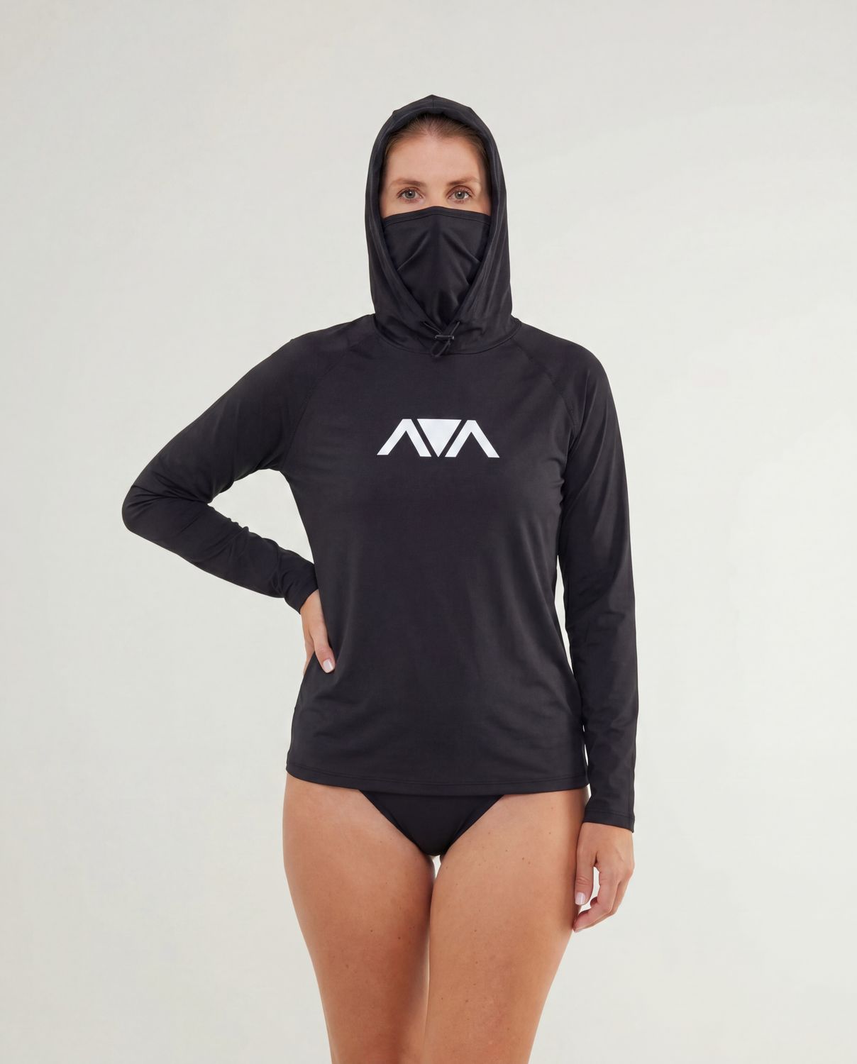 Women's Black Lycra Hooded Top with Face Mask — UPF 50+