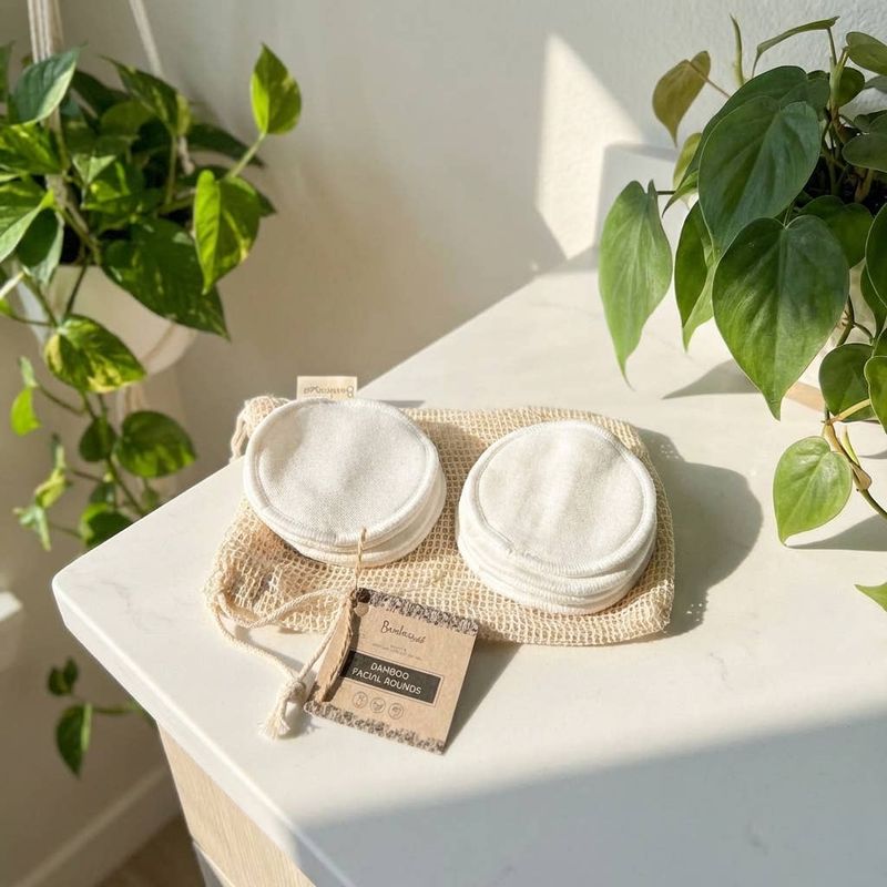 Reusable Bamboo Cotton Facial Rounds, Set of 10 with bag