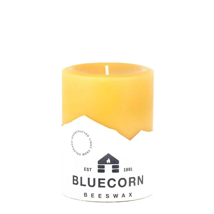 Pure Beeswax Pillar Candle, Unscented, 3" × 4"
