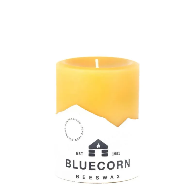 Pure Beeswax Pillar Candle, Unscented, 3" × 4"