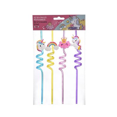 Unicorn Set 4 Straws In Bag