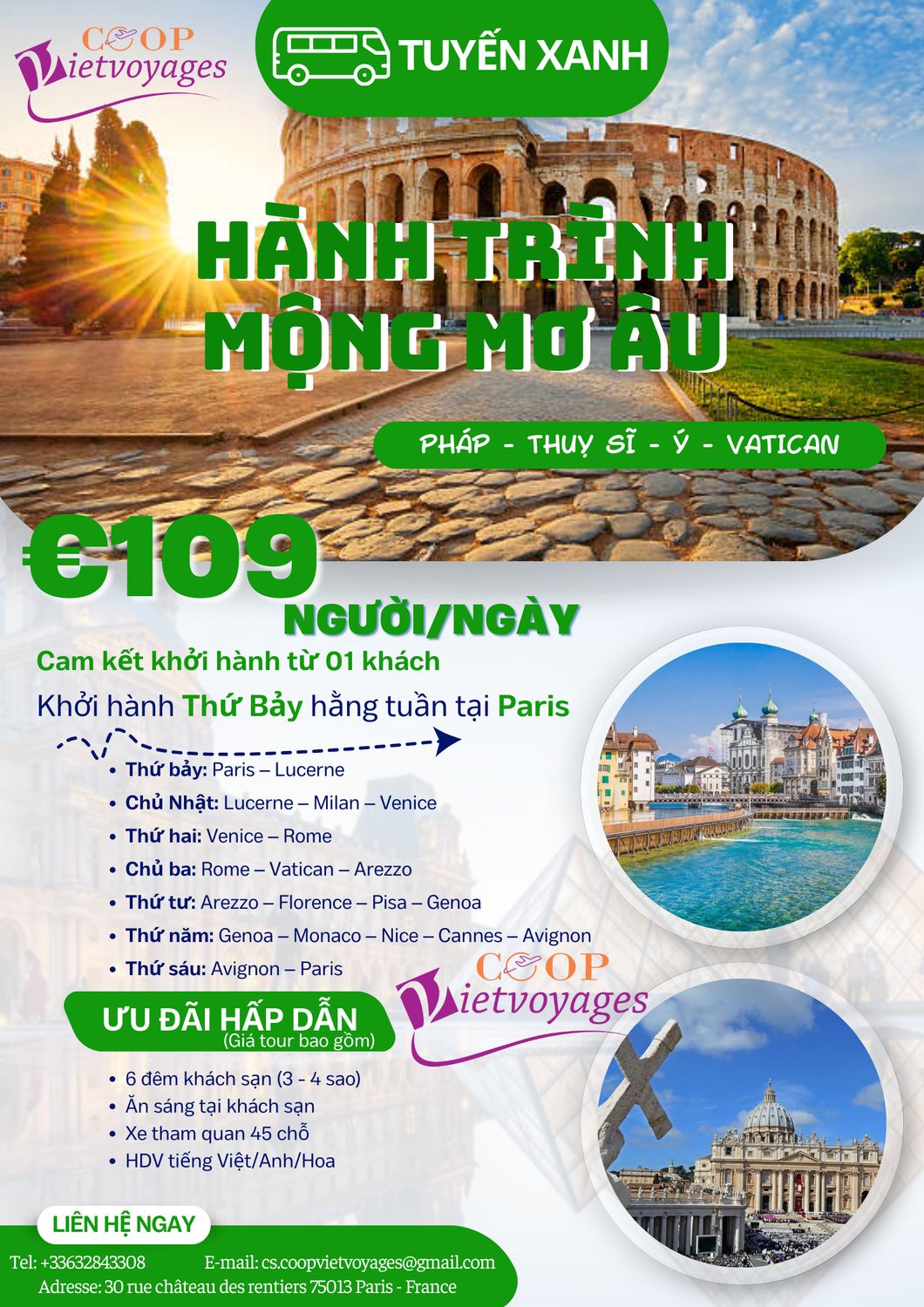 Tuyến xanh lá Goeugo 109€/ngày/khách